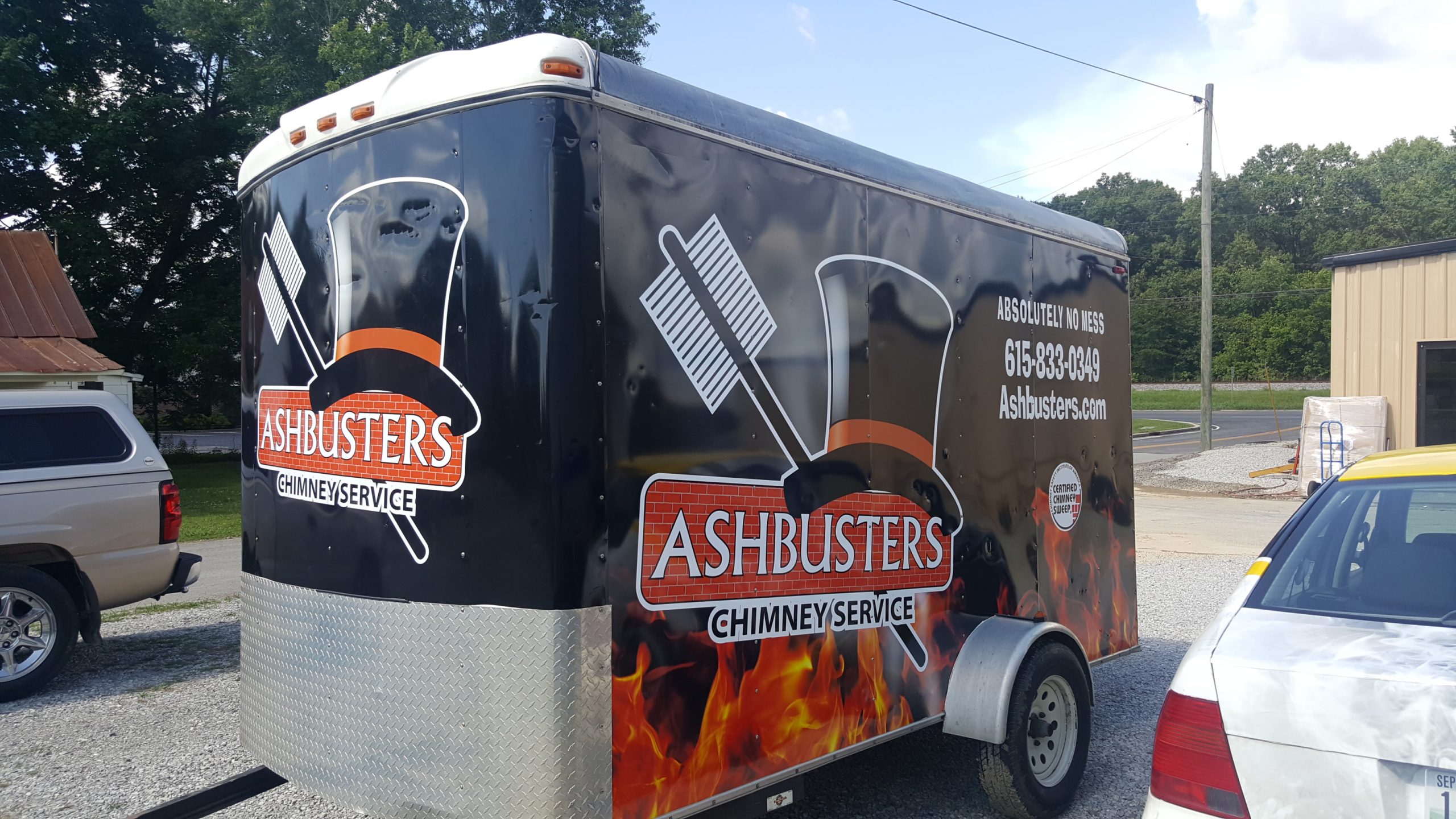 Ashbusters logo on side of trailer